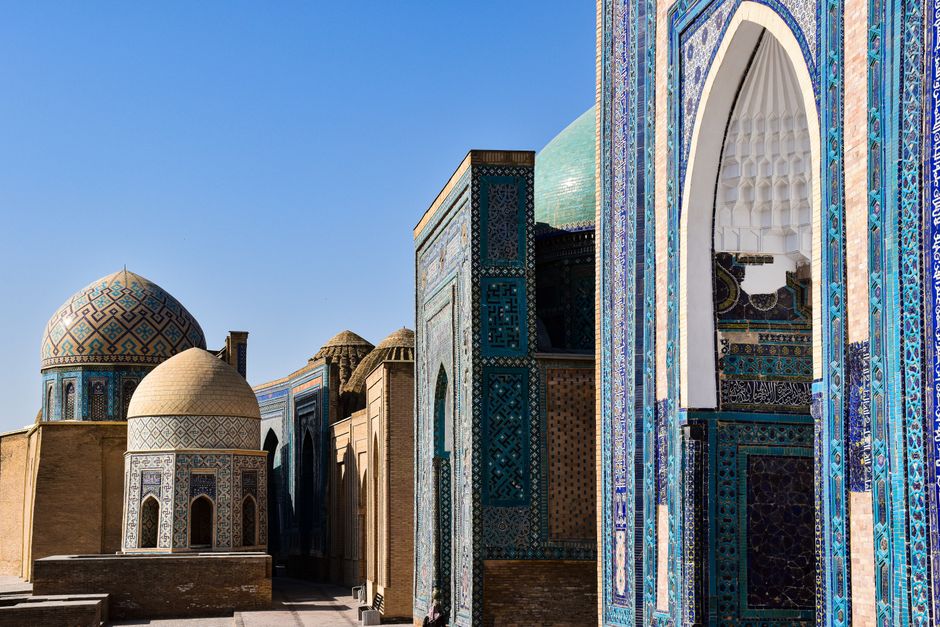Explore the stunning architecture of Shah-i-Zinda, a historical necropolis in Samarkand, Uzbekistan, featuring intricate tilework.